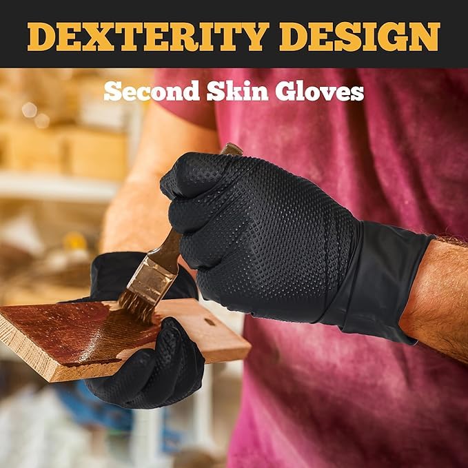 TitanFlex Heavy Duty Black Industrial Nitrile Gloves with Raised Diamond Texture, Latex Free 6mil - size: Large