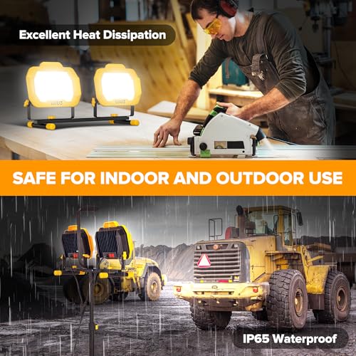 LUTEC 25000 Lumen LED Work Lights with Stand, Dual Head Dimmable Work Light with 6 Brightness Levels, IP65 Waterproof Rotating WorkLights with Telescoping Tripod and 8.2 Ft 3-Prong Power Cord - style: 25000 Lumen