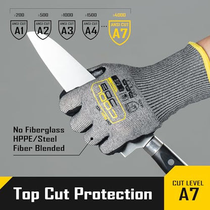 COOLJOB ANSI A7 Cut Resistant Gloves - 1/3/12 Pairs, Nitrile Rubber Dipped Safety Work Gloves with Reinforced Thumb, Non Slip, Breathable, Touchscreen, for Fishing, Gardening, Grey Small - size: Small, style: A7 Pack of 1