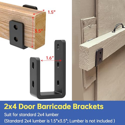 2x4 Door Barricade Brackets (8pcs),1/4" Thickness Heavy-Duty Metal U Bracket for Home, Garage, Gate, Barn, Shed， Black - color: 8 pack-6MM