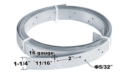 19.6' Metal Perforated Strap with Hole, 1-1/4" Width Coiled Strapping