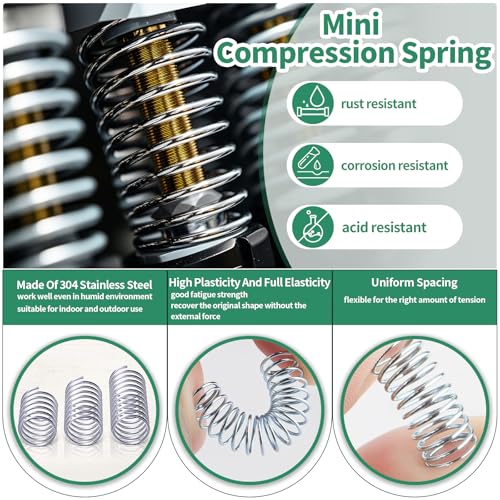 370Pcs 304 Stainless Steel Dowel Pins and Compression Springs Assortment Kit, M2 M3 M4 M5 Shelf Support Peg Pin Rod Fasten Elements