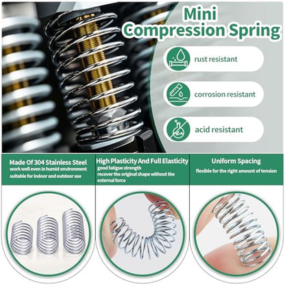 370Pcs 304 Stainless Steel Dowel Pins and Compression Springs Assortment Kit, M2 M3 M4 M5 Shelf Support Peg Pin Rod Fasten Elements