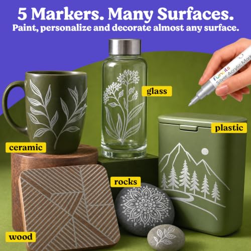 5 Silver Paint Marker Pens - Metallic Acrylic Paint Pen for Wood - color: Silver