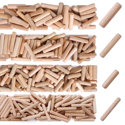 150Pcs Wooden Dowel Pins Kit 5/16x1-5/8 Inch Small Fluted Wood Dowels Pegs Hardwood Pin for Furniture Woodworking Crafts, Furniture, Door, DIY - size: 8mm x 40mm - 150PCS