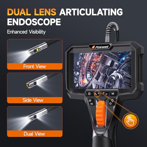 FOXWELL Dual Lens 2-Way Articulating Borescope, 0.25in Ultra Slim Endoscope - size: 6.5mm