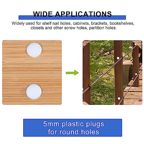300Pcs 3/16" Plastic White Hole Plugs, Screw Hole Covers - color: White, size: 300pcs*0.19"(5mm)