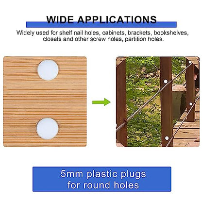 300Pcs 3/16" Plastic White Hole Plugs, Screw Hole Covers - color: White, size: 300pcs*0.19"(5mm)