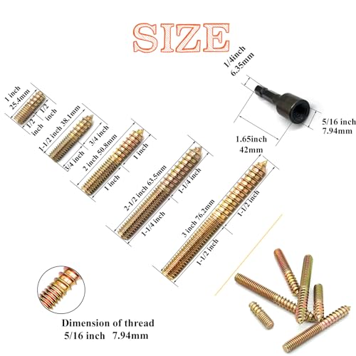 31 Pack 5/16-18" Hanger Bolts 5Sizes 1-3 Inch Include1 pcs Hanger Bolt Driver Double Headed Bolts Wood Dowel Screw Self-Tapping Screw Hanger Bolt for Furniture Screws Wood Screws Double Threaded - size: 5 Size 5/16-18"-30P+Tool