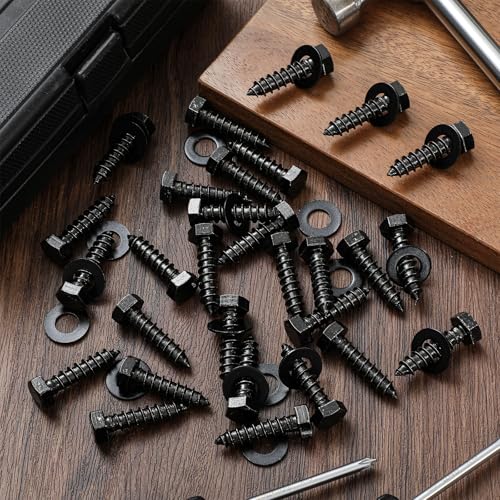 Zonon 50 Pcs 3/8'' X 1-1/2'' Hex Head Lag Bolts Screws with Washers, Black - color: Black, size: 3/8'' X 1-1/2''