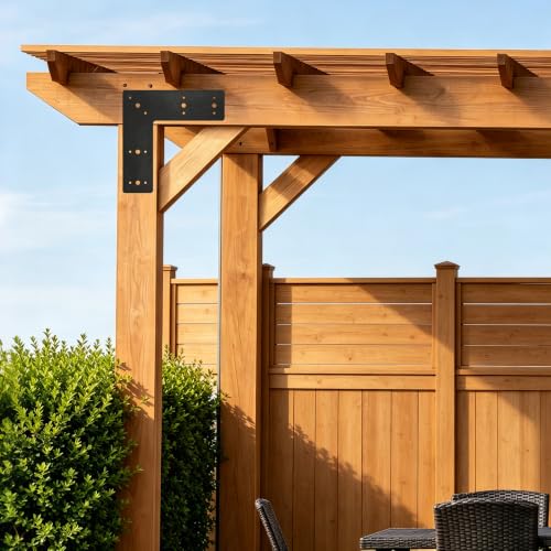 4 PCS L Flat Brackets for 4x4 Lumber, Carbon Steel Corner Brace - size: Fit 4x4 Lumber (15 holes)