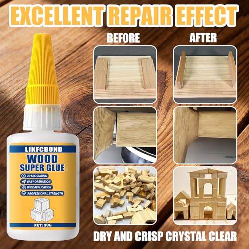 Wood Glue 30g Clear, Cyanoacrylate Adhesive Strong Super Glue Kit - style: Wood