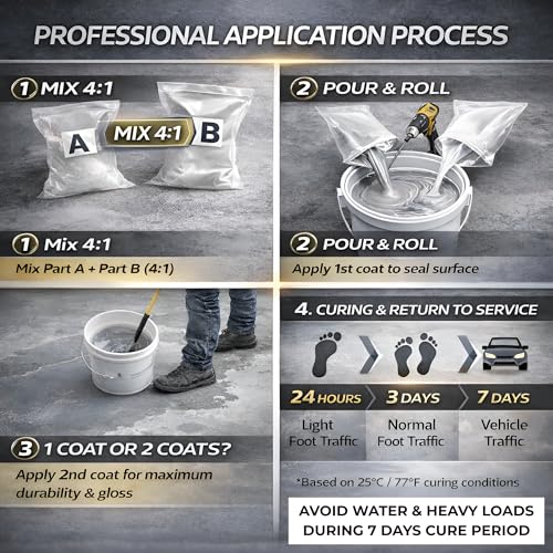 Two-Part Epoxy Floor Paint | 1.06 Gal | 4:1 Mix Ratio | Low VOC, Floor Coating for Garage & Basement | Anti-Slip, Chemical Resistant, 4H Hardness | Self-Leveling High-Gloss Finish for 270 Sq.Ft Per Coat - size: 140 Fl Oz (Pack of 1), style: 4:1