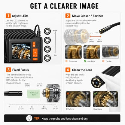 Dual Lens Borescope Camera 50FT with 4.3'' HD Screen, 1080P Photo Video - size: 4.3''Dual Lens 50FT
