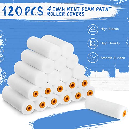 Nuogo 120 Pcs 4 Inch Foam Paint Roller Refills Mini High Density Roller - size: 4 Inch (Pack of 2)