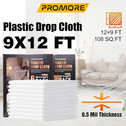 Plastic Drop Cloth (6 Pack), 12x9 Ft, Disposable Premium Plastic Tarp - size: 0.5mil-6Pack