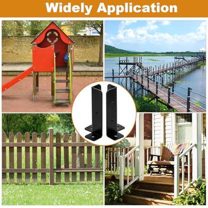Yesland 8 Pcs Adjustable Deck Post Anchor Base Brackets Fit 1.5x1.5, 2x2, 2x4, 4x4 Post, Heavy Duty Reversible Wood Fence Post Base Brackets kit for Pergola Railing Mailbox, Black