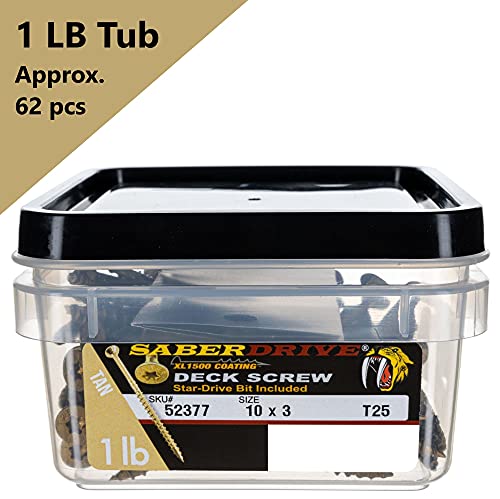 #10 x 3 Saberdrive Tan XL1500 Coated Exterior Star Drive Multi-Purpose Deck Screws 1 LB, Approx. 62 Pieces - size: #10 x 3" 1lb, style: 1 LB