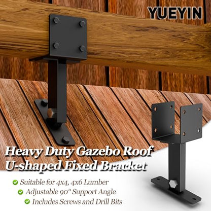 Heavy Duty Metal Brackets for Gazebo Roof Posts - Adjustable 90° Support for 4x4/4x6 Lumber, Wind & Snow Resistant, Includes Screws & Drill Bits, Black (1Pcs) - color: U-Shaped (1pcs)
