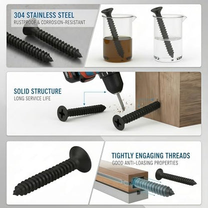 #8 x1/2 [100 Pack] Flat Head Phillips Drive Self Tapping Screws, Sheet Metal Screws, Black Oxide, 304 Stainless Steel (18-8), Corrosion Resistant Screw for Wood, Sheet Metal and More - size: #8 x1/2