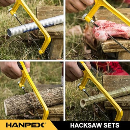 Hanpex 6 in. Mini Hacksaw Set - 150mm Extra Fine Cut Hack Saw Sets and 10pcs Extra Bi-Metal Blades for Wood and Metal - style: Hacksaw set and 10pc Blades