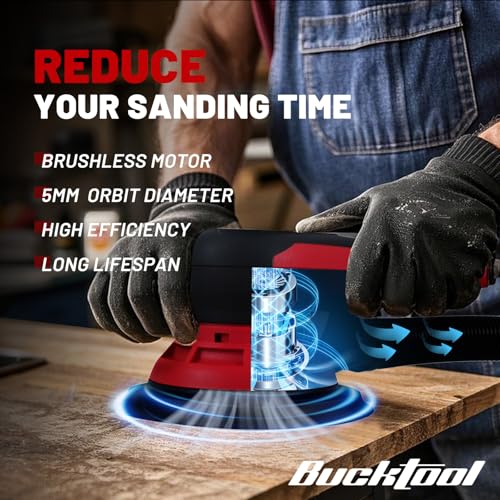 BUCKTOOL 6-Inch Random Orbital Sander, 3A Brushless, 4000-10000 OPM