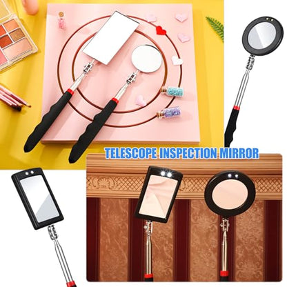 BBTO 4 Pcs LED Telescoping Inspection Mirror,Classic Style,Various Sizes - size: Various Sizes, style: Classic Style