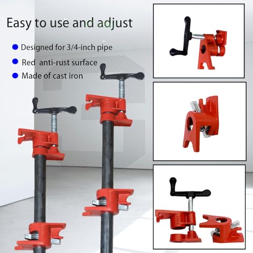 6-Pack 3/4" Wood Gluing Clamp, With Unique Foot Design, Fit for 3/4" Pipe