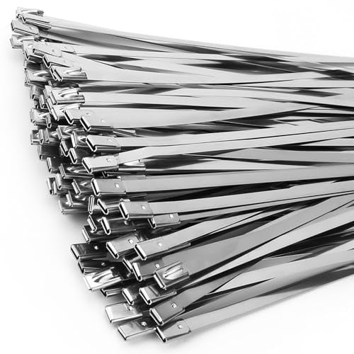 Metal Zip Ties of 100 Pcs, 16 IN 304 Stainless Steel Cable Ties, Heavy Duty Metal Zip Ties for Exhaust Wrap, Heat Resistant Fencing Ties. for Pipe, Auto repair. L/16”(400mm) W/0.18”(4.6mm) - size: 400mm( 16 inches )