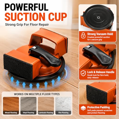 Floor Gap Fixer Tool, Heavy Duty Suction Cup Wood Floor Gap Repair Kit with Rubber Mallet, Non‑Slip Gloves & Adhesive Shims, for Laminate Vinyl LVP Hardwood Flooring Plank Gap Fixing