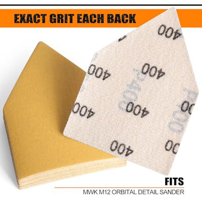 POLIWELL Orbital Triangle Sanding Sheets 50PCS 90x65mm Hook & Loop - style: 400 Girt