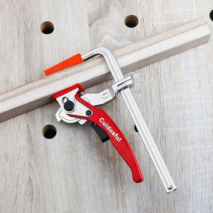 2 Pack Track Saw Clamps for Guide Rail – Heavy Duty Quick Release Ratchet Clamp Set, Compatible with Festool, Makita, Dewalt, Table Saw Hold Down, T Track Woodworking Clamps with Non-Marring Pads - color: Red