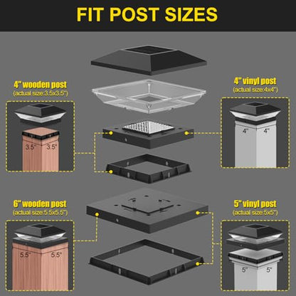 T-SUN Solar Post Cap Lights 6 Pack, RGBCW Fence Post Solar Lights Black - color: Black-RGBCW, size: 6 Pack