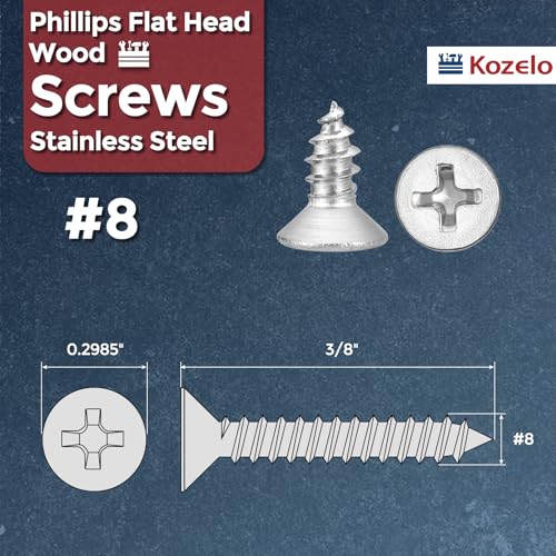 100pcs Phillips Wood Screws #8x3/8 304 Stainless Steel Silver - color: Silver, size: #8x3/8"