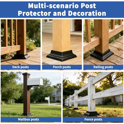 4-Pack Aluminum 4x4 Post Base Cover - Split Black Trim Skirt - color: Black English Style