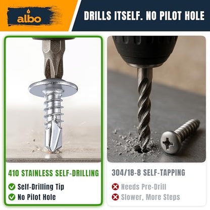ALBO 200 PCS, #8 x 1 Stainless Steel Self Tapping Screws, 410 Stainless Truss Head Sheet Metal Screws, Self Drilling Screws for Metal & Plastic, Rust Resistant Fasteners - color: Silver, size: #8 x 1"