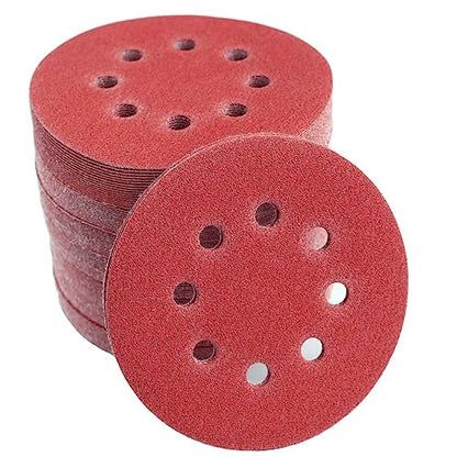 165PCS Sanding Discs 5 Inch 8 Hole, Orbital Sander Sandpaper, 5 Sanding Disc Hook and Loop Include 40/60/80/120/150/220/320/400/600 Assorted Grits Sandpaper, for Random Orbital Sander - style: 165Pcs Red sandpaper for 'DIY'
