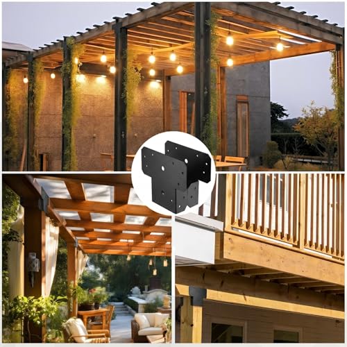 Yaocom 4 Sets T Shape Post Bracket 4x4 4x6 Post to Beam Connector, Black - color: Black
