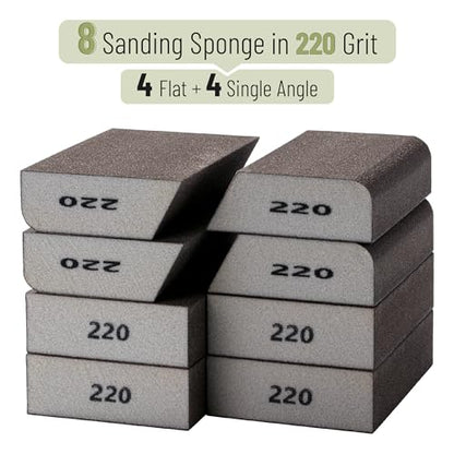 Bates- Sanding Sponge, 8 pcs, 220 Grit, Washable and Reusable, Sandpaper Block, Sanding Blocks for Wood, Sanding Pad, Drywall Sanding Block, Drywall Sanding Sponge (Pack of 2) - size: 16 Pack, 220 Grit