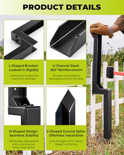 SakerNeo 32" Heavy Duty Steel Fence Post Repair Kit for Leaning Broken Post - style: 2 pcs