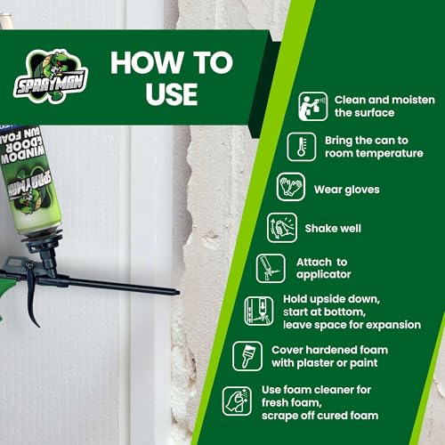Sprayman Window & Door Expanding Spray Foam - (12x24oz) Low Expansion Polyurethane Spray Foam for Doors, Windows & Walls, Gun Use & Reuseable, Gun&Cleaner NOT Included - 12 Pack - size: 12 Pack, style: Pack