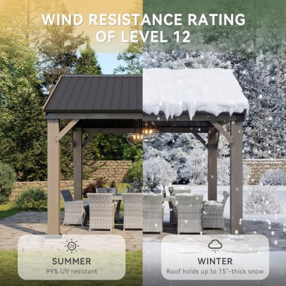 Aoxun 10' x 10' Wood Gazebo with Galvanized Steel Gable Roof, Gray - color: Taupe Gray, size: 10' x 10'