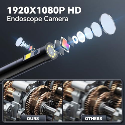 4.5 Inch Dual-Lens Industrial Endoscope, 1080P Photo Video Borescope Inspection Camera, 5.5mm IP67 Waterproof Snake Camera, 8+1 LED Lights, 16.5FT Cable, 32GB - size: 4.5" Dual Lens Endoscope