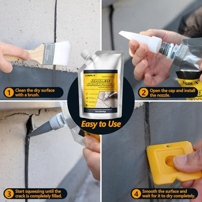 Concrete Crack Filler,1 LB High Elasticity Cement Crack Filler,Self-Leveling Quick-Drying & Waterproof Concrete Caulk,Concrete Repair for Driveway,Walkway,Patio,Joint,Indoor and Outdoor,Grey (16oz) - size: 1LB