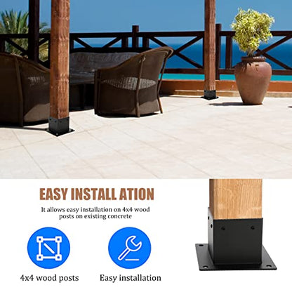 Yesland 4 Pack 4 x 4 Post Base, Inner Size 3.6 X 3.6 Inch Iron Post Bracket with Black Coating Heavy Duty Flange Anchor Base, Support Deck Base with Screws for Pavilion, Deck Railing, Fence, Mailbox