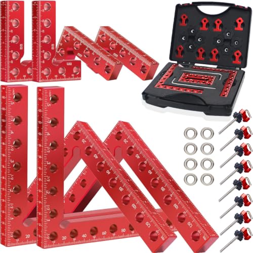 Corner Clamps for Woodworking, 8-Piece 90 Degree Right Angle Clamp Set with Storage Case, 4 x 5.5 in and 4 x 3.14 in Positioning Squares for Cabinets, Frames, Drawers and Boxes
