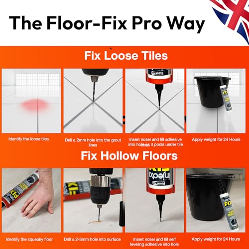 Floor-Fix Pro Injectafix Injection Adhesive for Loose Tiles, Wood, Laminate & LVP Repair Kit