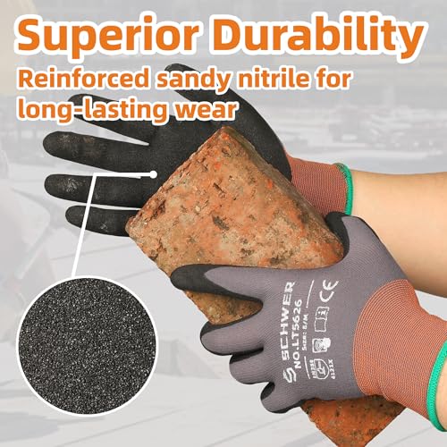 Schwer 3 Pairs Work Gloves Sandy Nitrile Coated, Touchscreen, LT5626, XXL - color: Grey, size: XX-Large