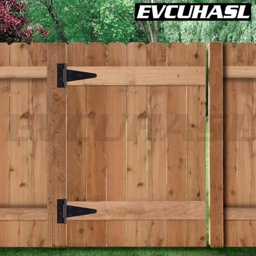 12 Inch T-Strap Gate Hinges, Shed Barn Door Hinges Heavy Duty, Black Tee Hinges for Wooden Fences, Yard Gate, Wrought Hardware Iron Rustproof (2 Pack/Set) - size: 12 Inch