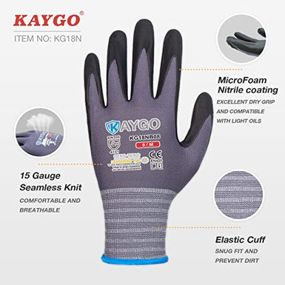 KAYGO Safety Work Gloves, MicroFoam Nitrile Coated, Men Women,KG18N - color: Gray, size: X-Large